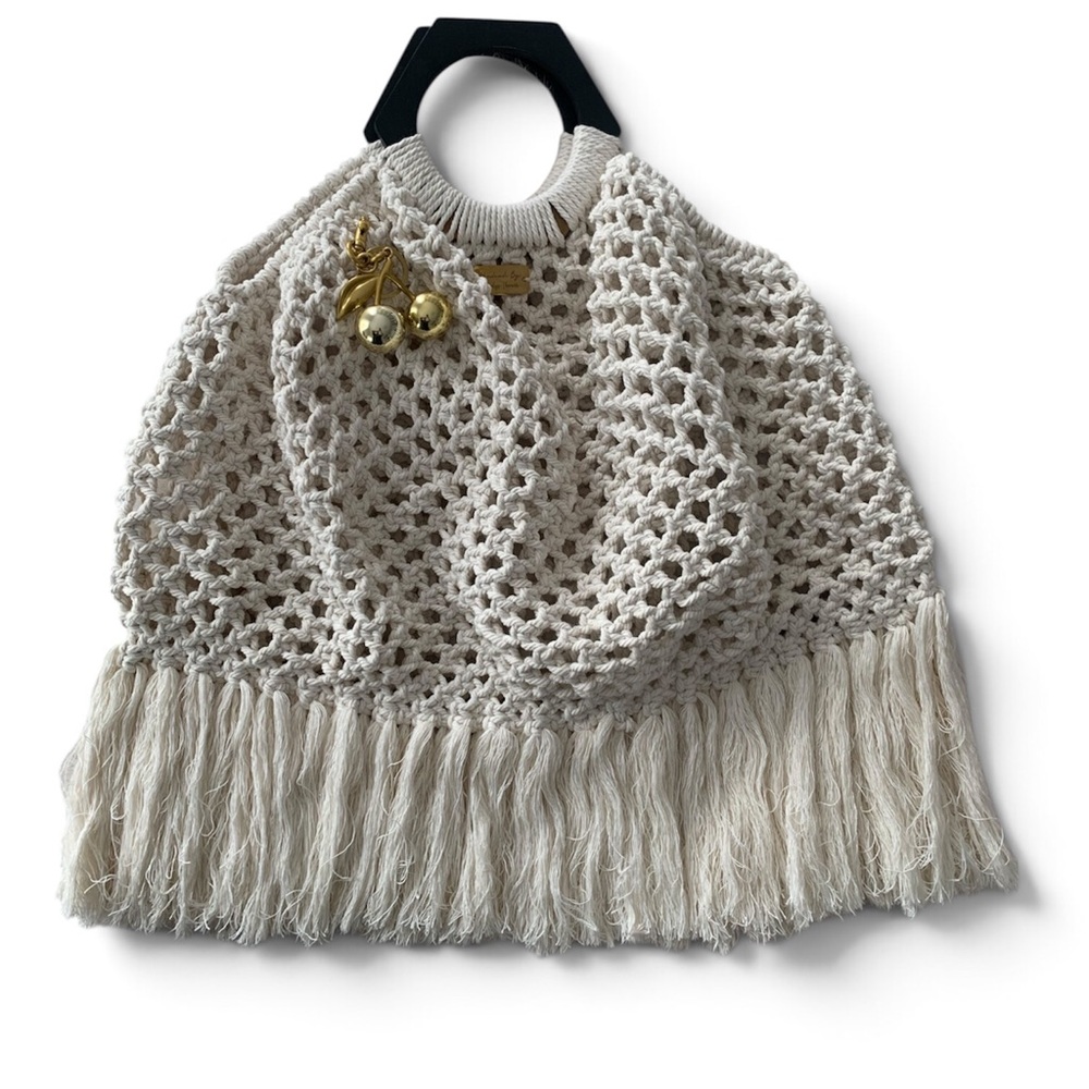 Boho Macrame Fringe Handbag Cream